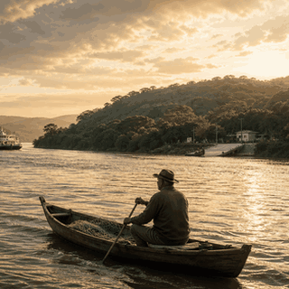 Pescador do Farol navegando em sua canoa